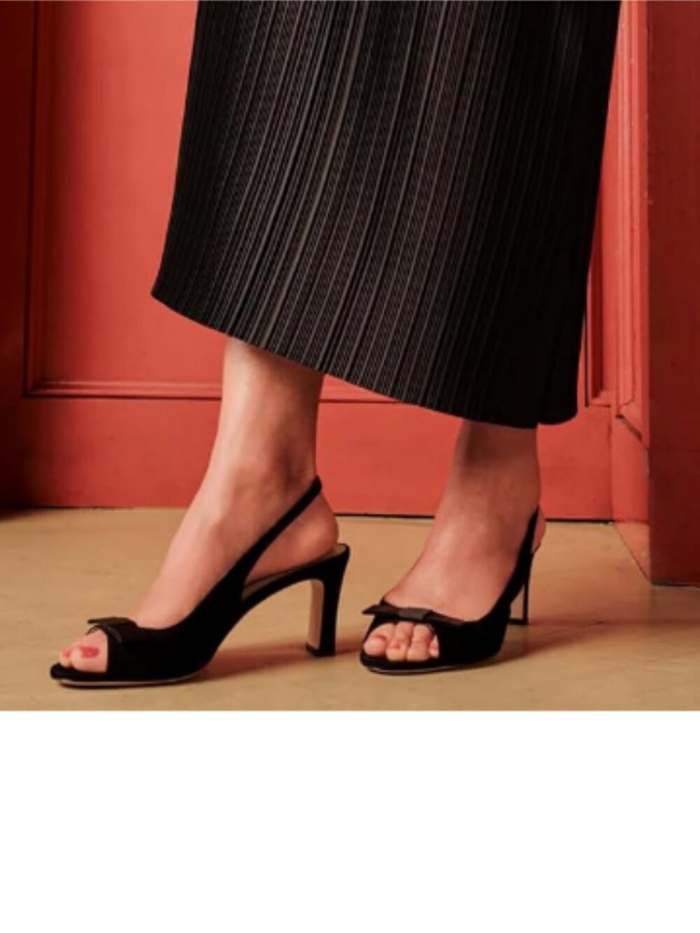 miss left Black Open Toe Bow Chunky Heel Slingback Sandals Elastic Back Shoes